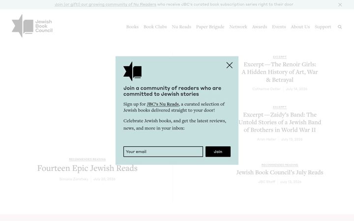 Screenshot ta' jewishbookcouncil.org