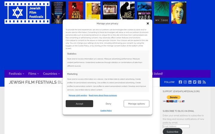 Screenshot of jewishfilmfestivals.org