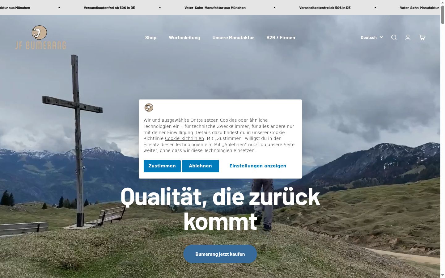 Screenshot del banner di consenso mostrato prima di qualsiasi interazione