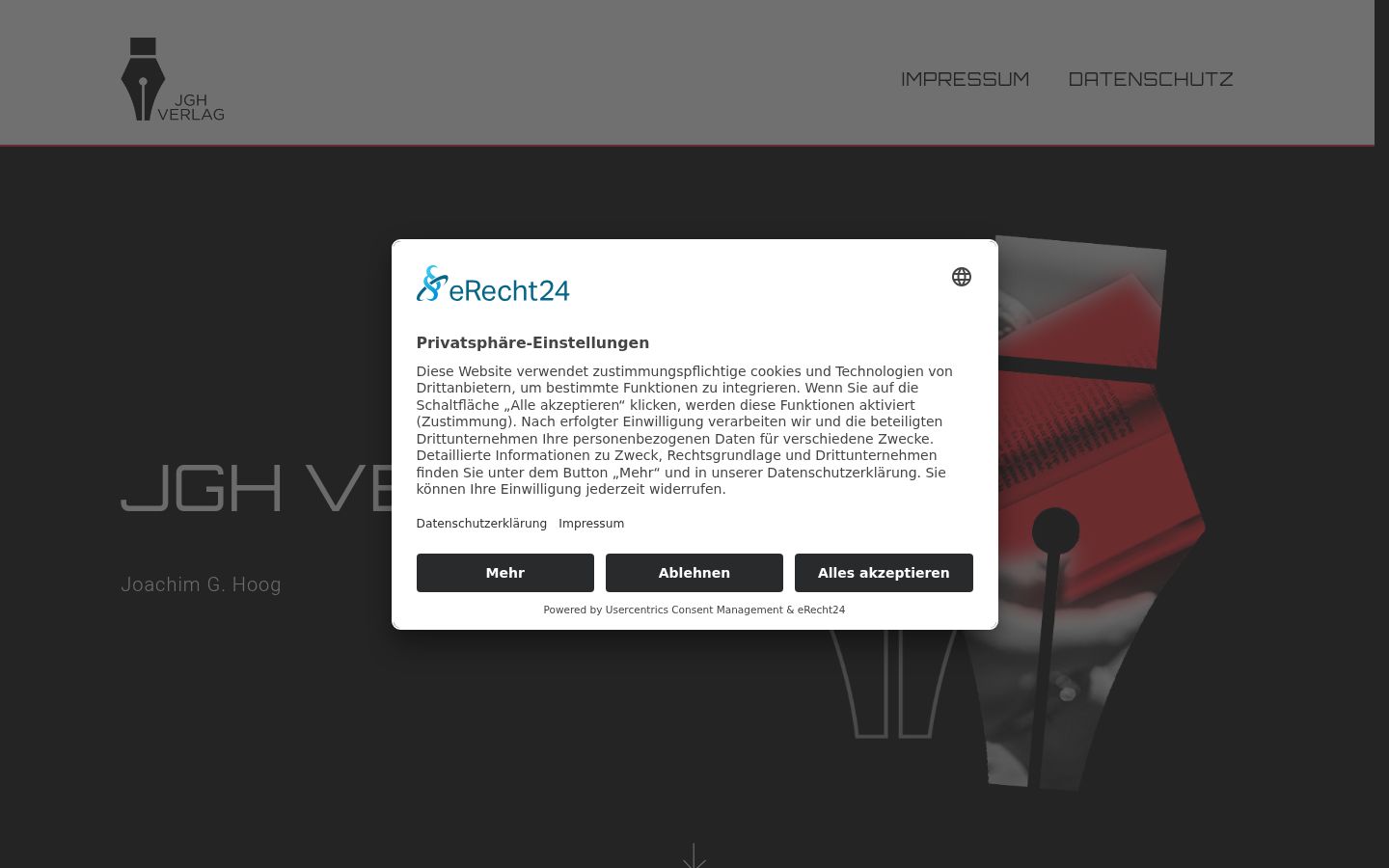 Screenshot des Einwilligungsbanners vor jeglicher Interaktion