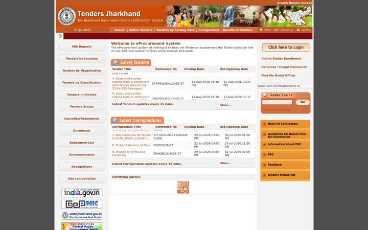 Screenshot of jharkhandtenders.gov.in