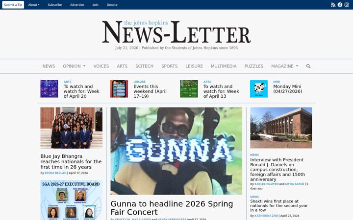Screenshot of jhunewsletter.com