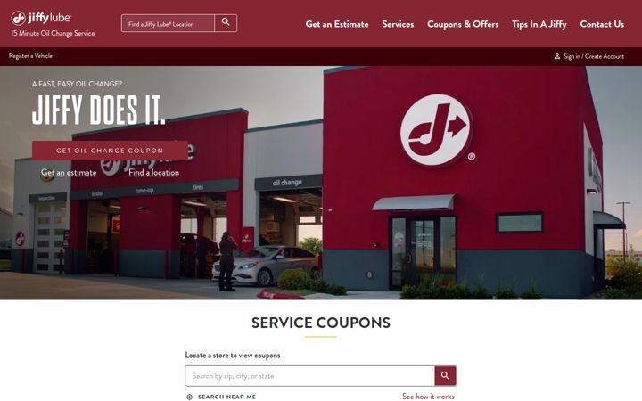 Screenshot of jiffylube.com