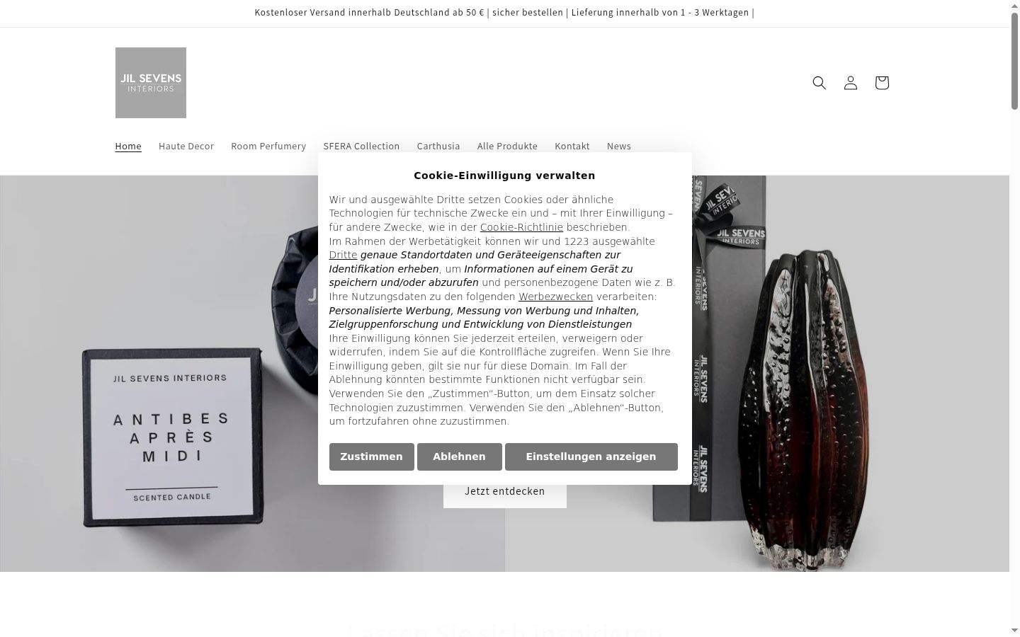 Screenshot of the consent banner shown before any interaction