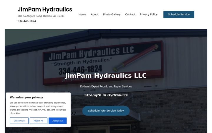 Screenshot of jimpamhydraulics.com