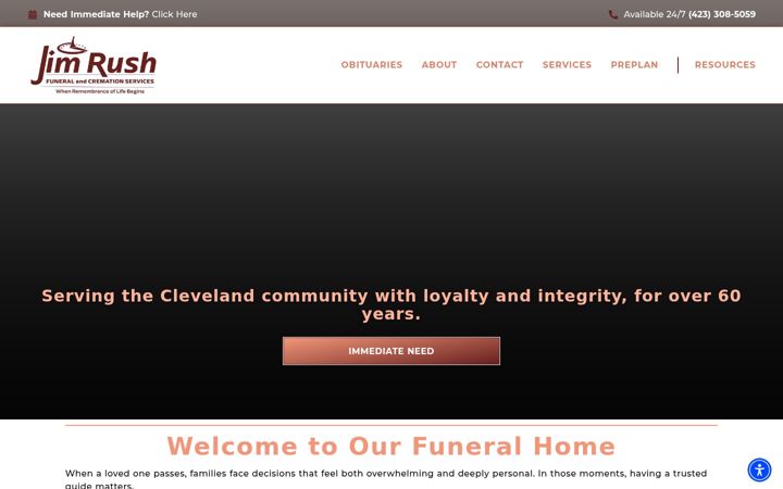 Screenshot of jimrushfuneralhomes.com