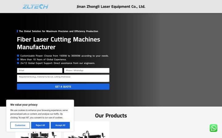 Screenshot of jinanzltechlaser.com
