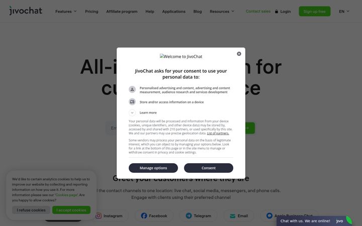 Screenshot του jivochat.com