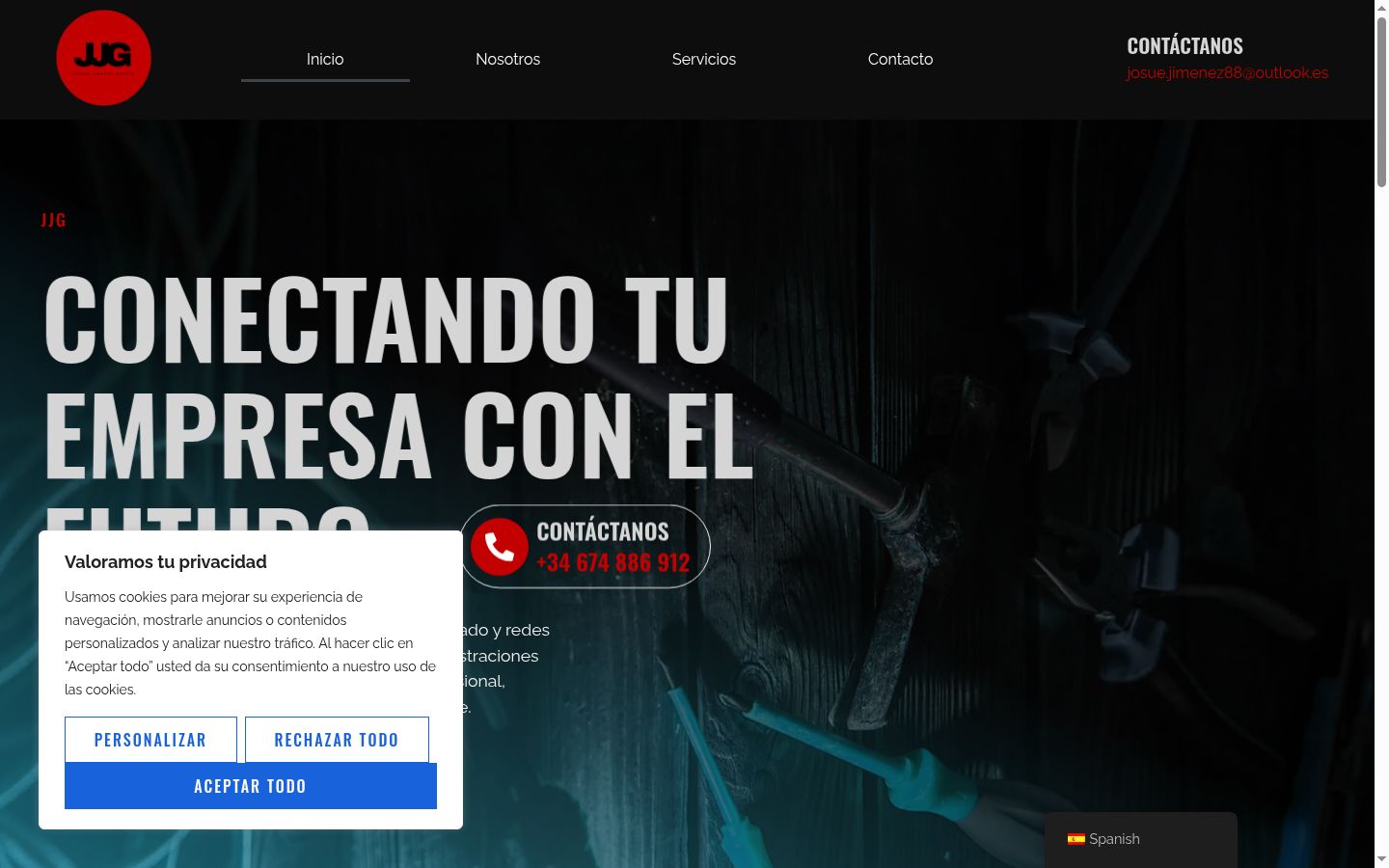 Captura de ecrã do banner de consentimento apresentado antes de qualquer interação