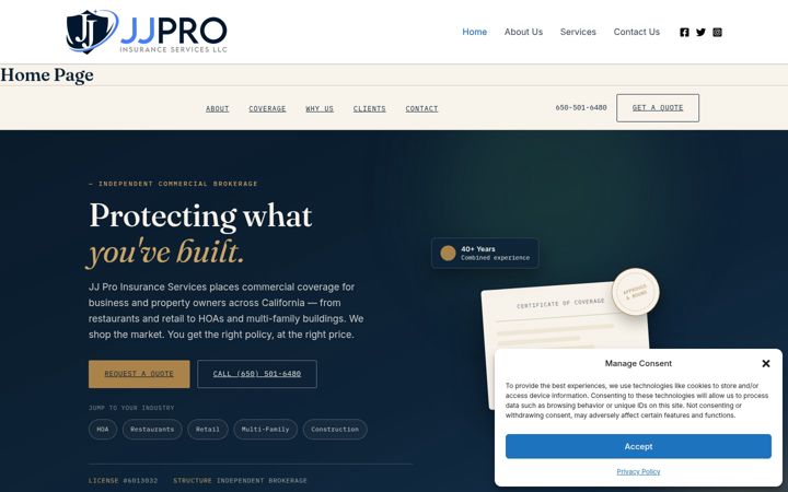 Screenshot of jjproinsurance.com