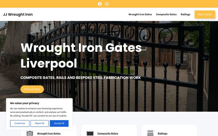 Screenshot of jjwroughtiron.co.uk