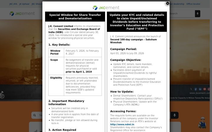Screenshot of jkcement.com