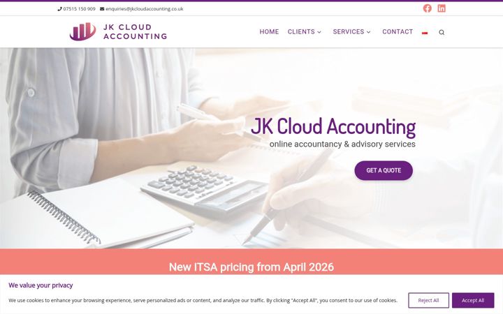 Screenshot of jkcloudaccounting.co.uk