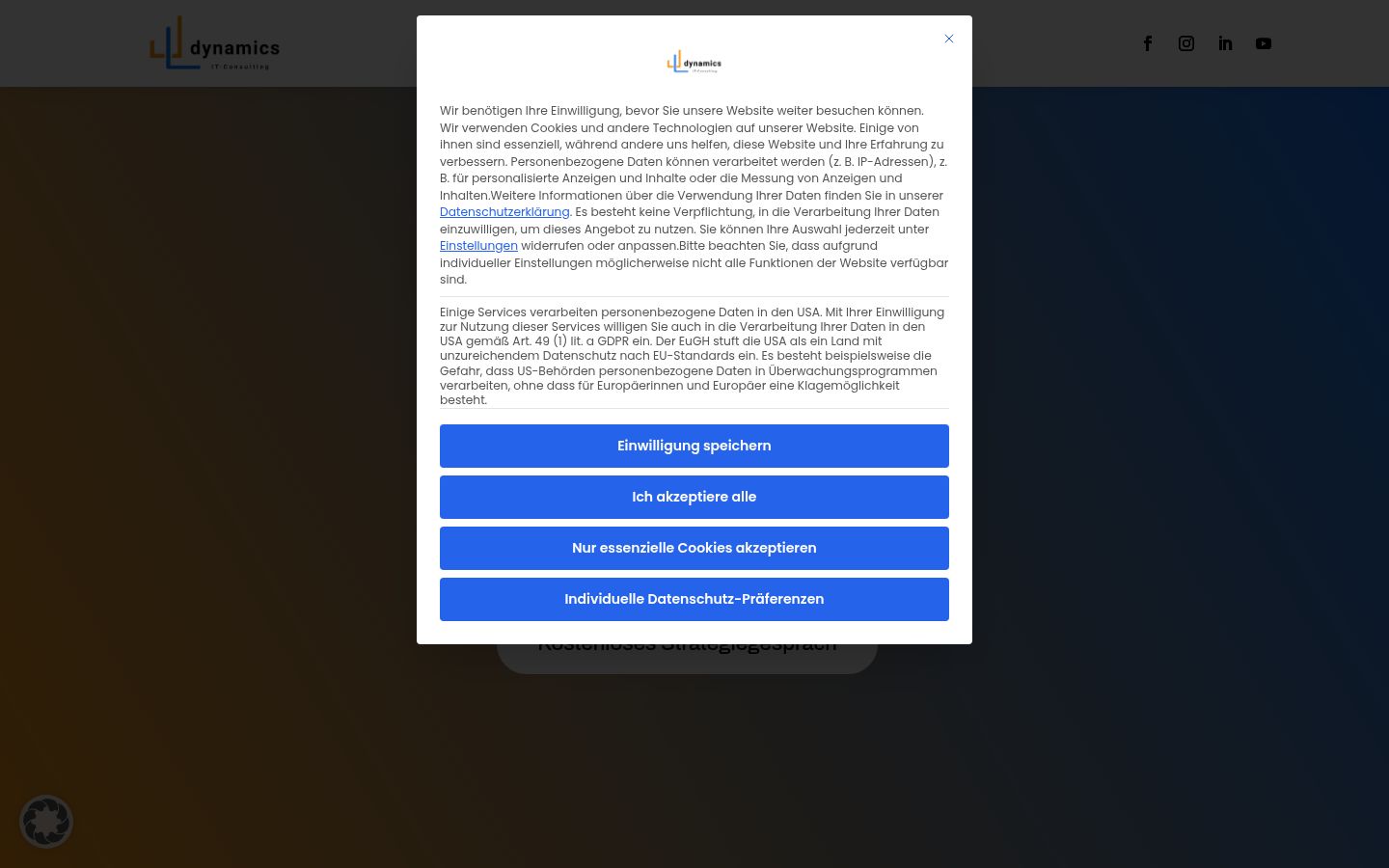 Screenshot tal-banner tal-kunsens muri qabel kwalunkwe interazzjoni