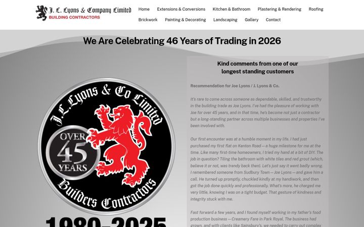 Screenshot of jllyonsbuildersltd.co.uk