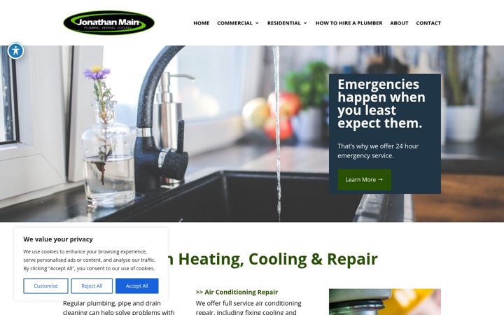 Screenshot of jmainplumbing.com