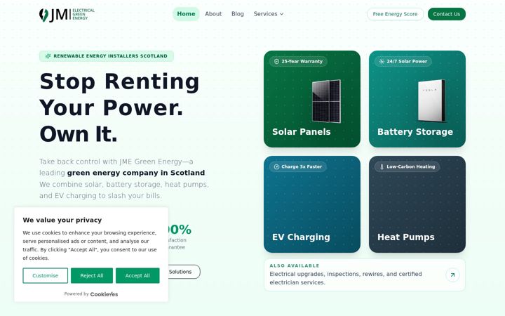 Screenshot of jmegreenenergy.co.uk