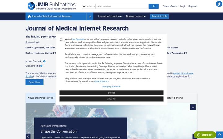 Screenshot von jmir.org