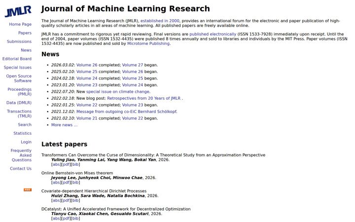 Screenshot of jmlr.org