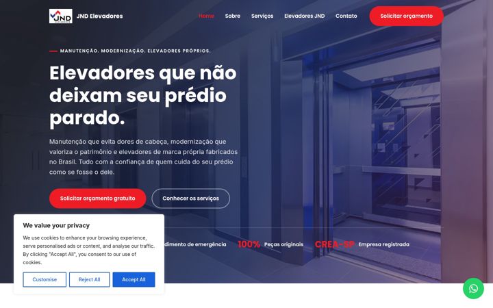 Screenshot of jndelevadores.com.br