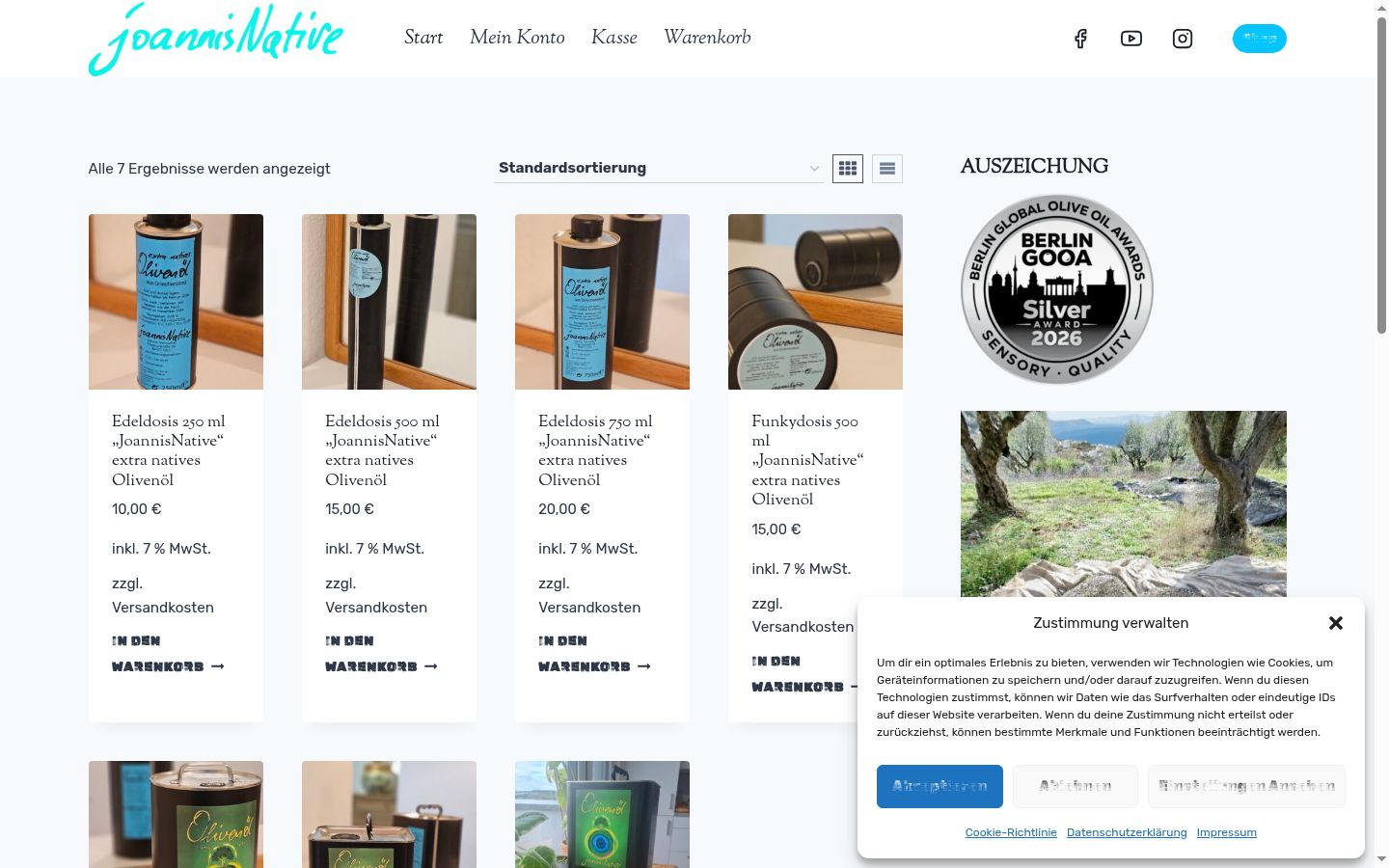 Screenshot des Einwilligungsbanners vor jeglicher Interaktion