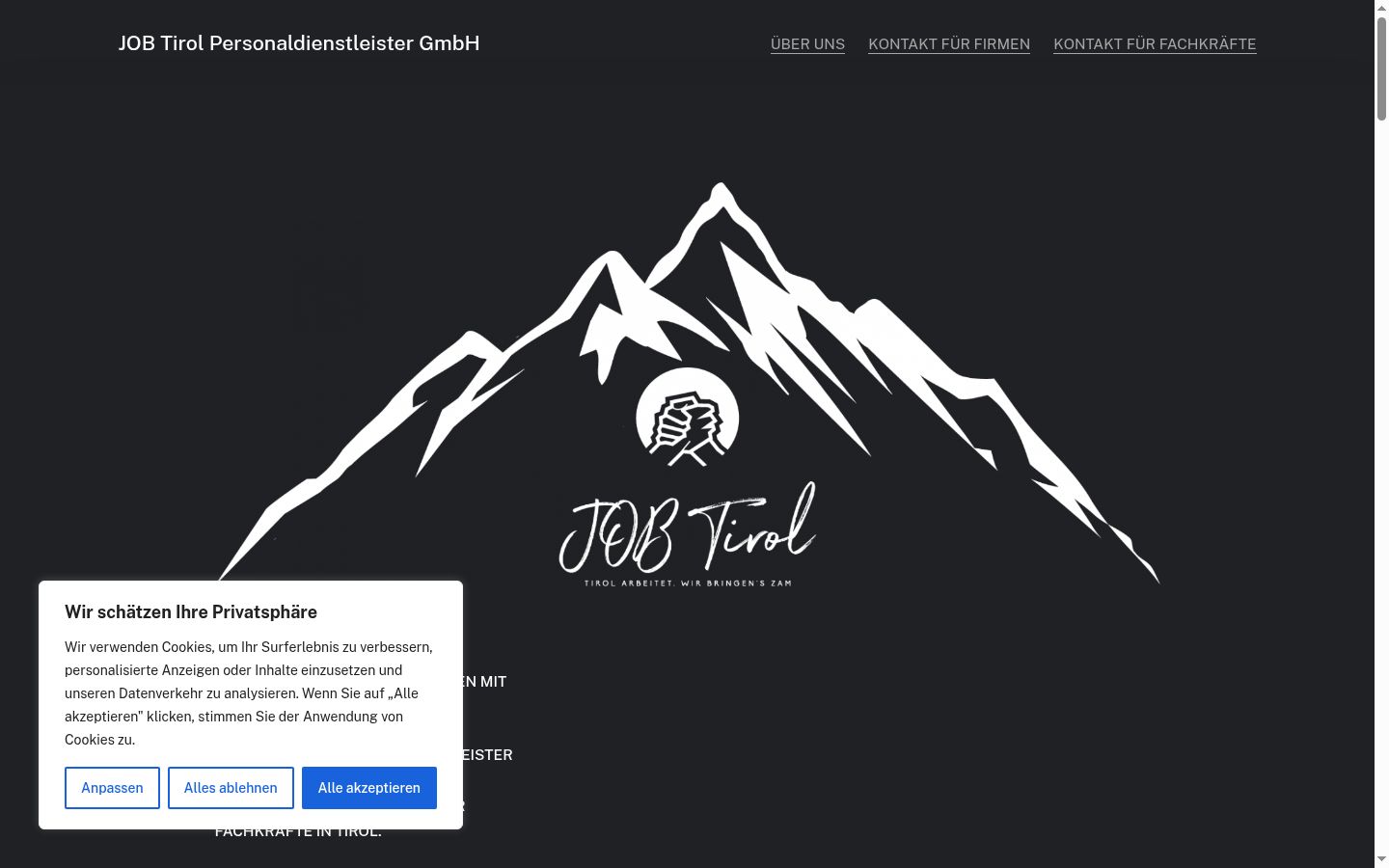 Screenshot des Einwilligungsbanners vor jeglicher Interaktion