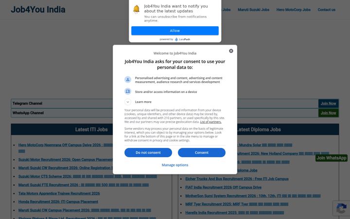 Captură de ecran a job4youindia.com
