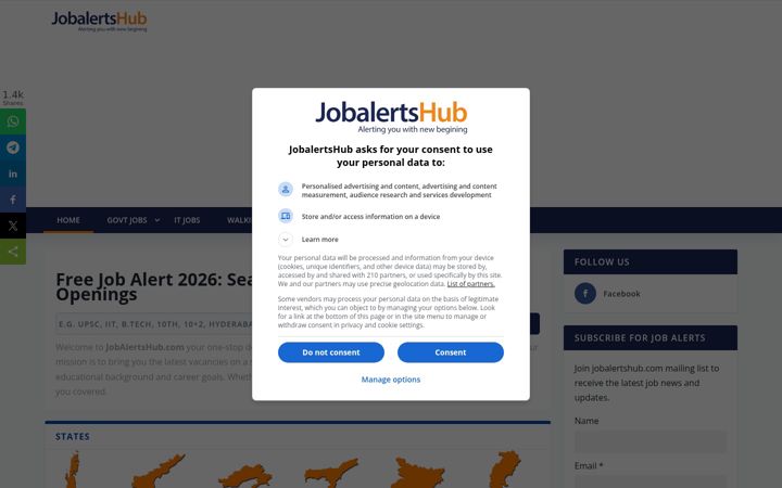 Screenshot of jobalertshub.com