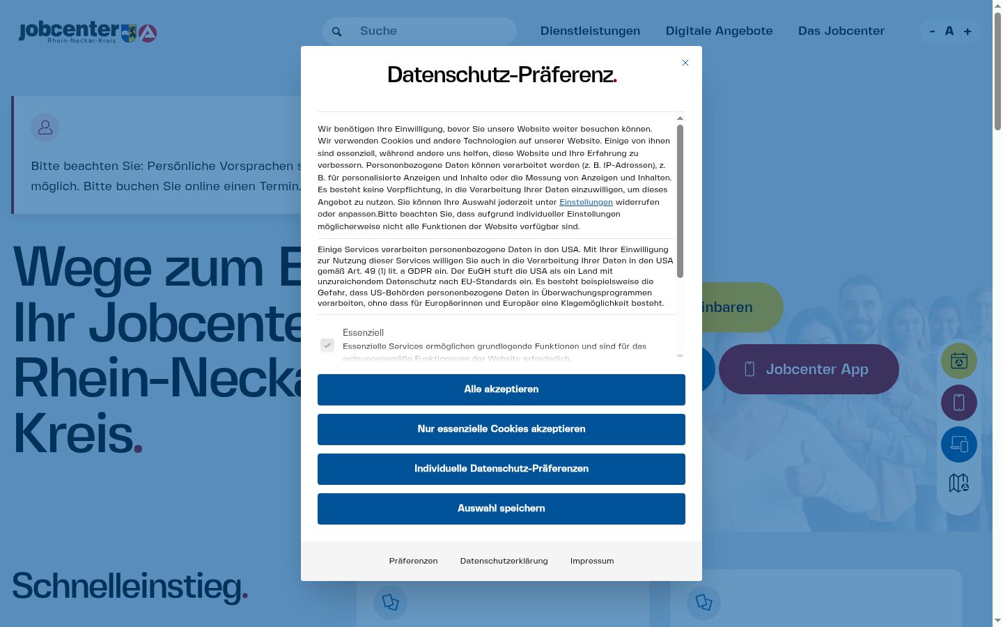 Screenshot van de toestemmingsbanner zoals getoond vóór enige interactie