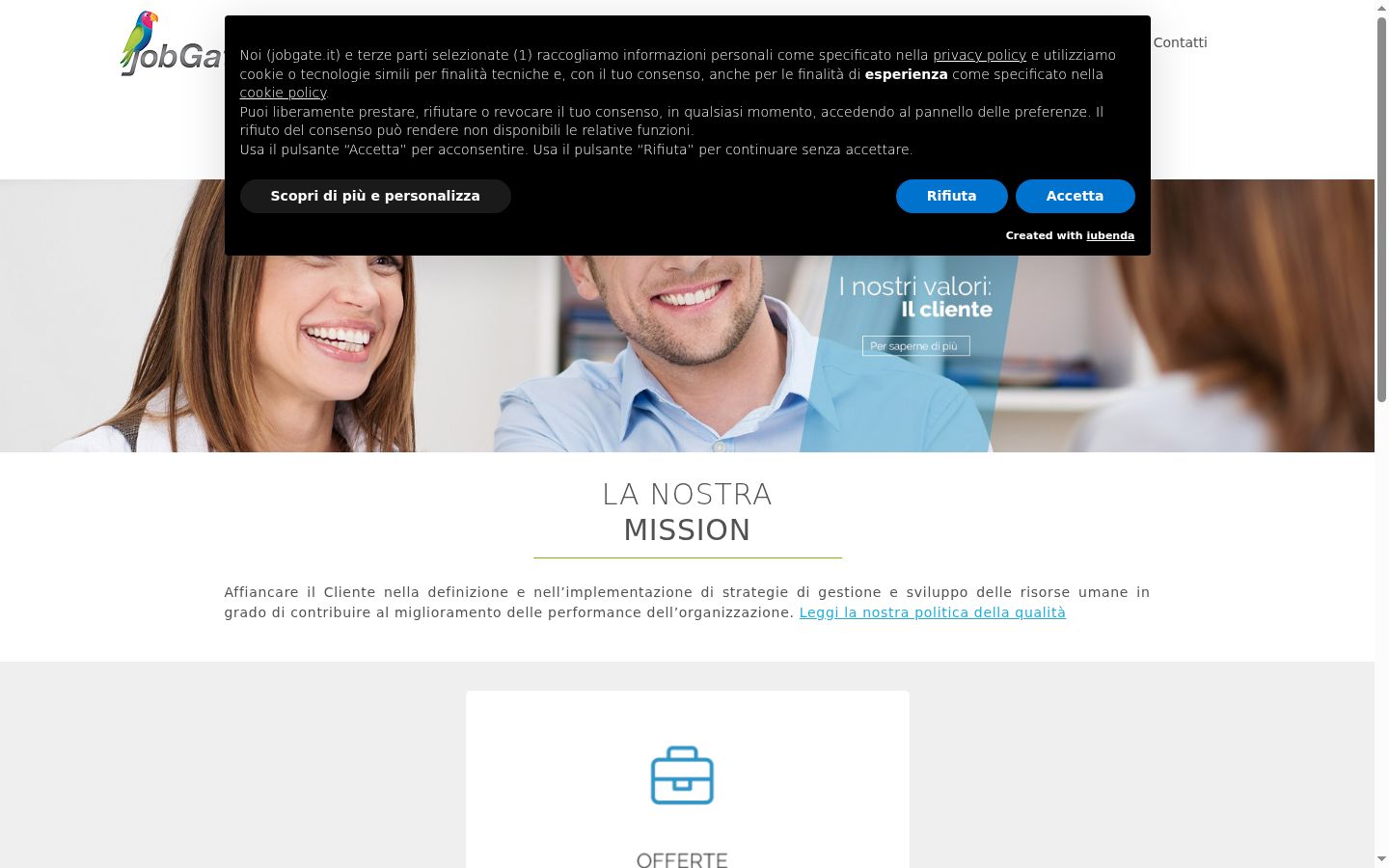 Screenshot del banner di consenso mostrato prima di qualsiasi interazione