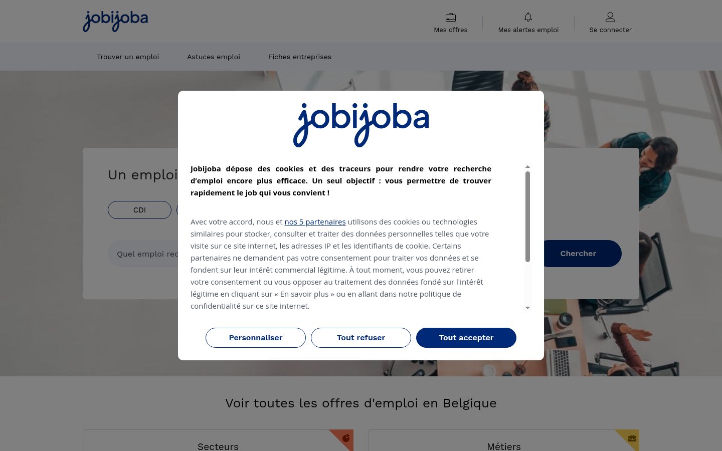 Screenshot van de toestemmingsbanner zoals getoond vóór enige interactie
