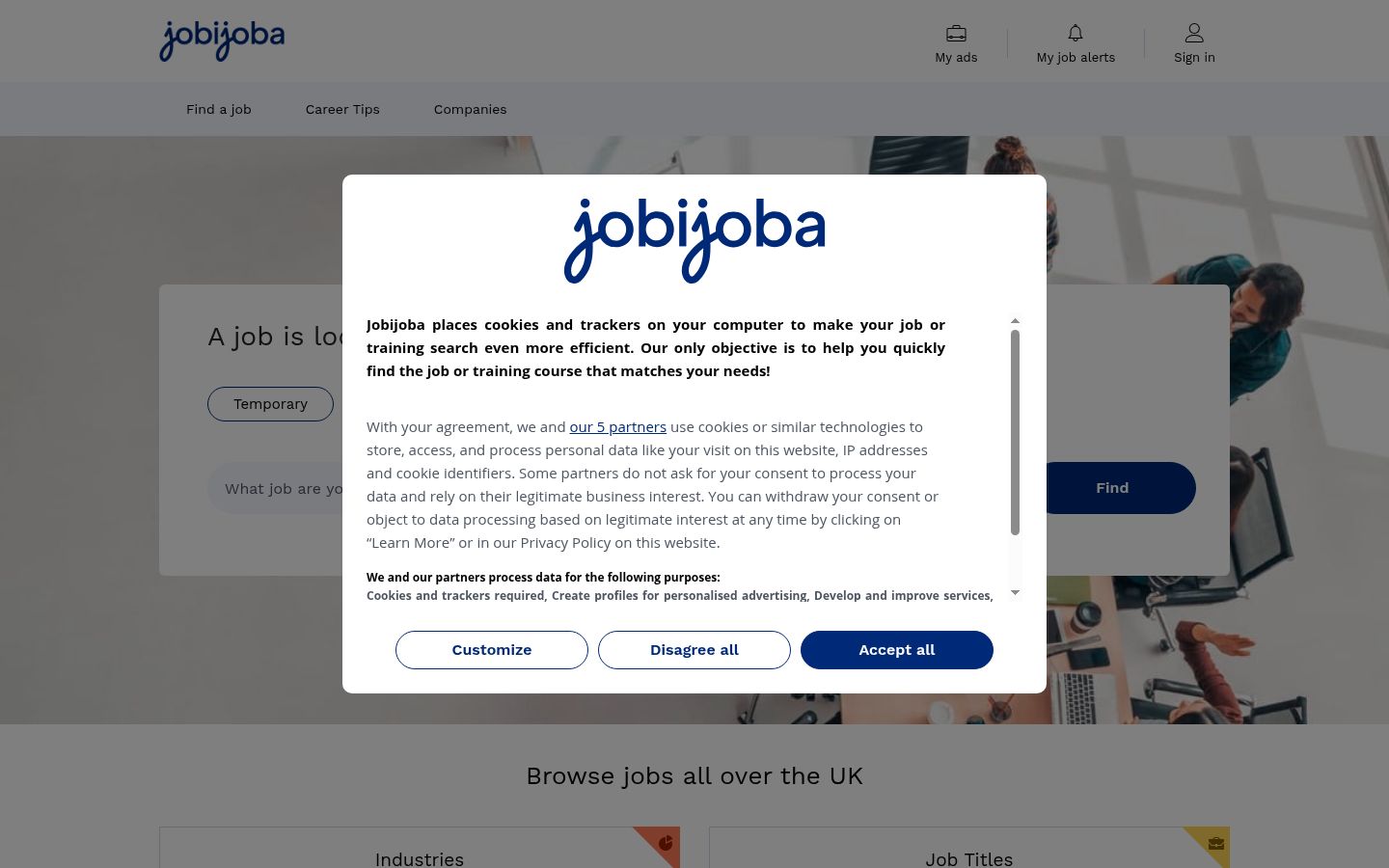 Screenshot of the consent banner shown before any interaction