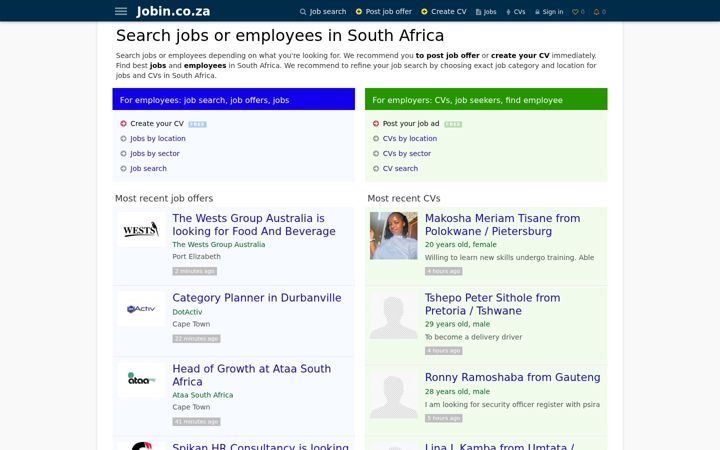 Screenshot of jobin.co.za