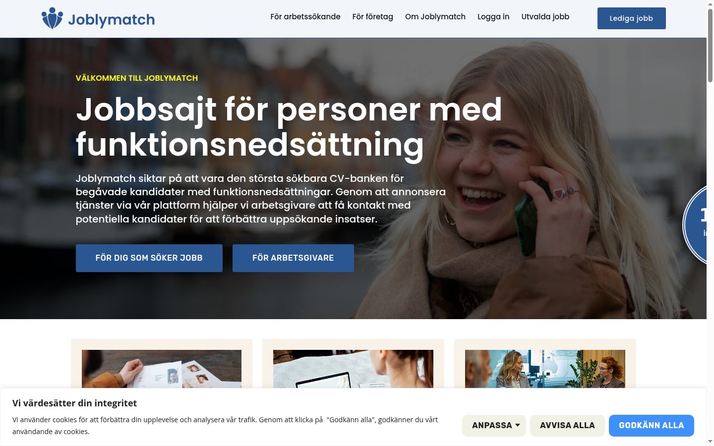 Skärmbild av samtyckesbannern som visades före någon interaktion