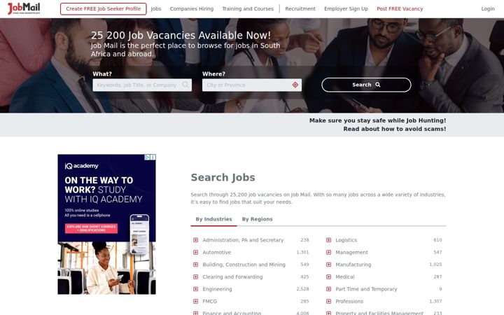 Screenshot of jobmail.co.za