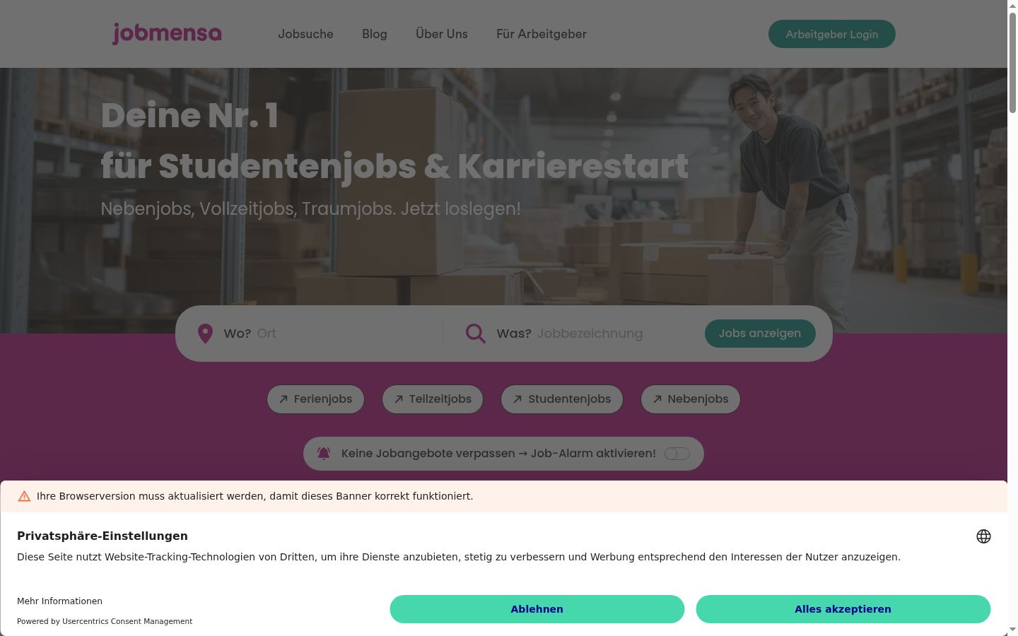 Kuvakaappaus suostumusbannerista, joka näytettiin ennen mitään vuorovaikutusta