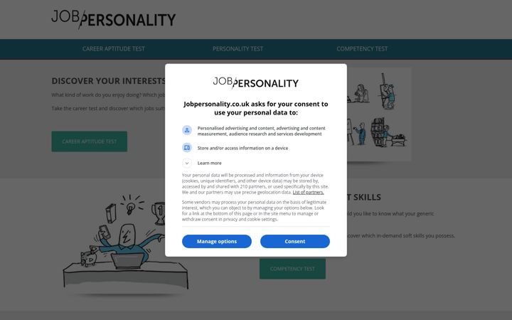 Kuvakaappaus sivustosta jobpersonality.co.uk