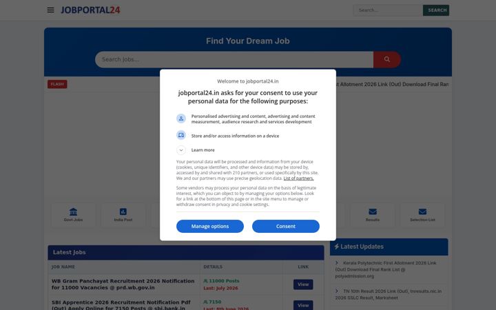 Screenshot stránky jobportal24.in
