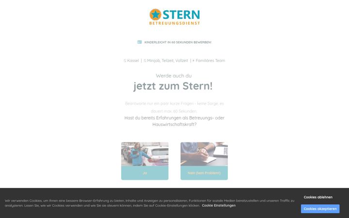 Kuvakaappaus sivustosta jobs-betreuungsdienst-stern.de