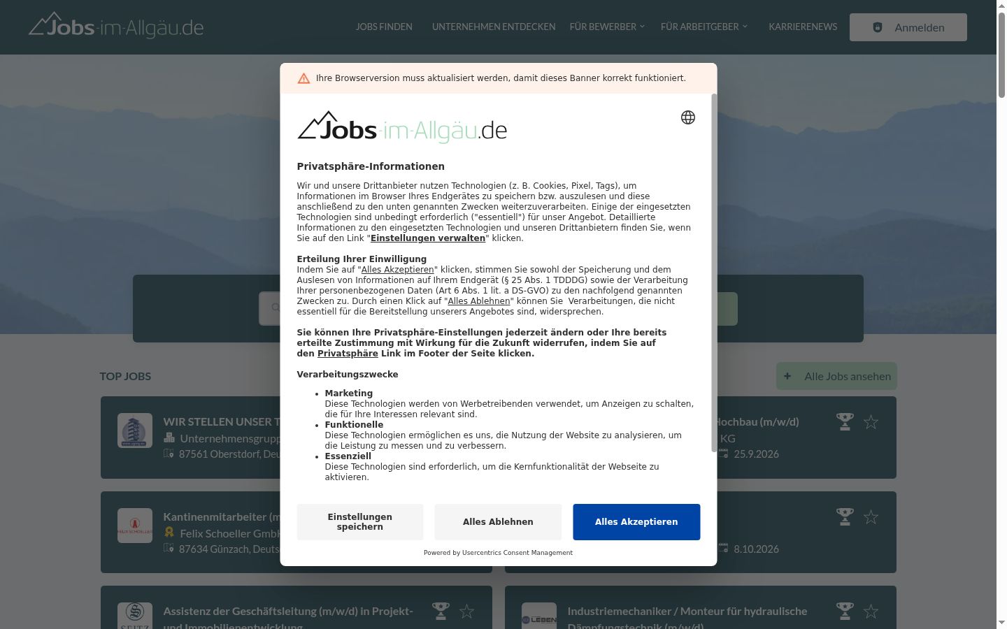 Snímek obrazovky baneru souhlasu zobrazeného před jakoukoli interakcí