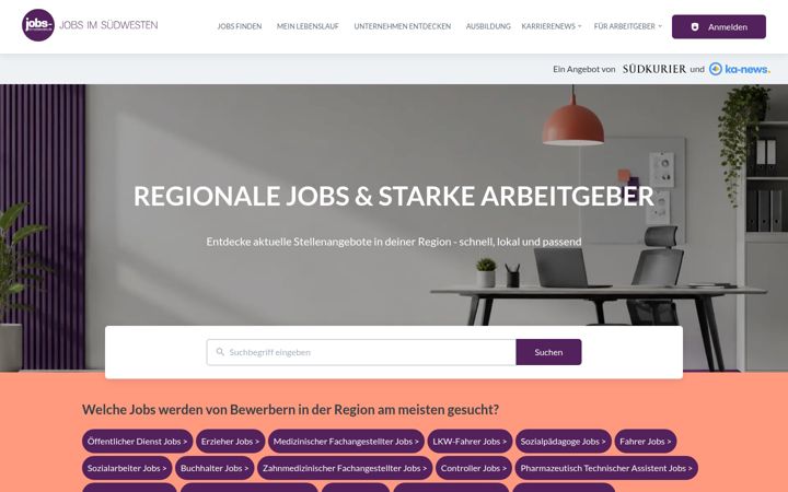 Screenshot of jobs-im-suedwesten.de