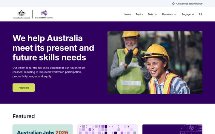 Ekrano kopija jobsandskills.gov.au