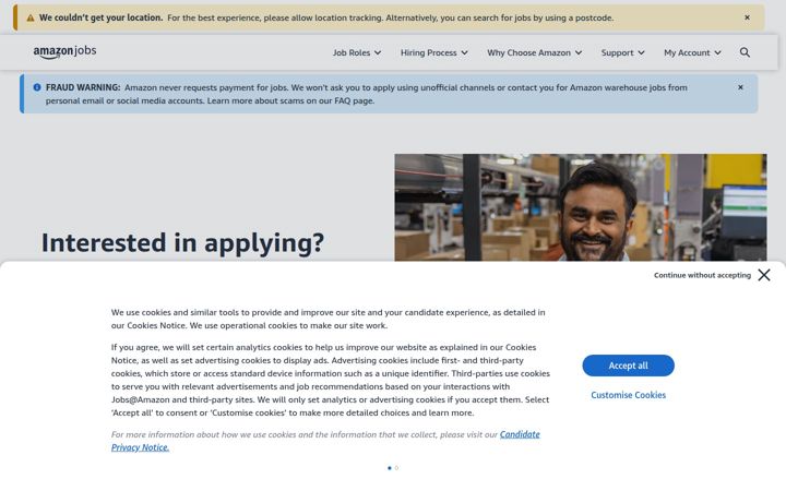 Screenshot ta' jobsatamazon.co.uk