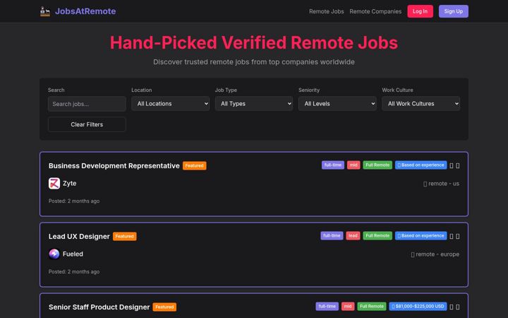 Screenshot of jobsatremote.com