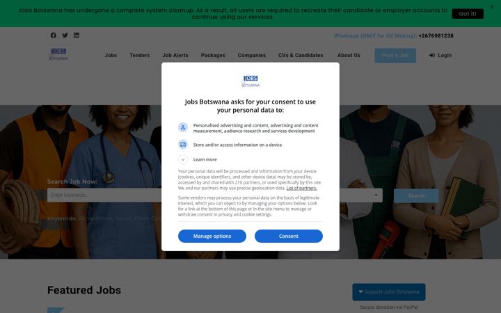 Screenshot of jobsbotswana.info