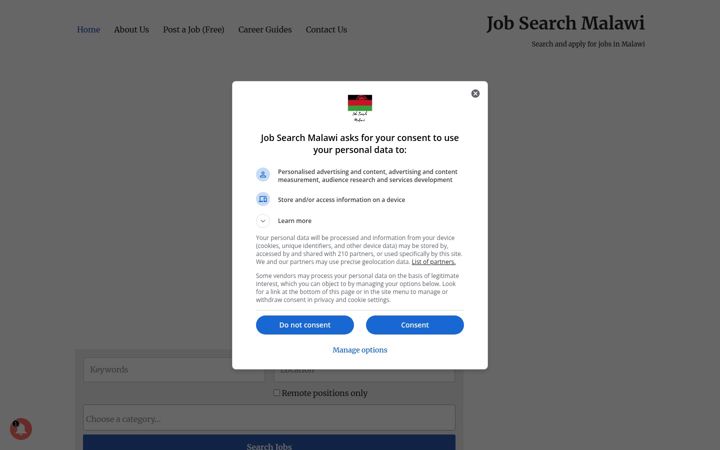 Screenshot of jobsearchmalawi.com