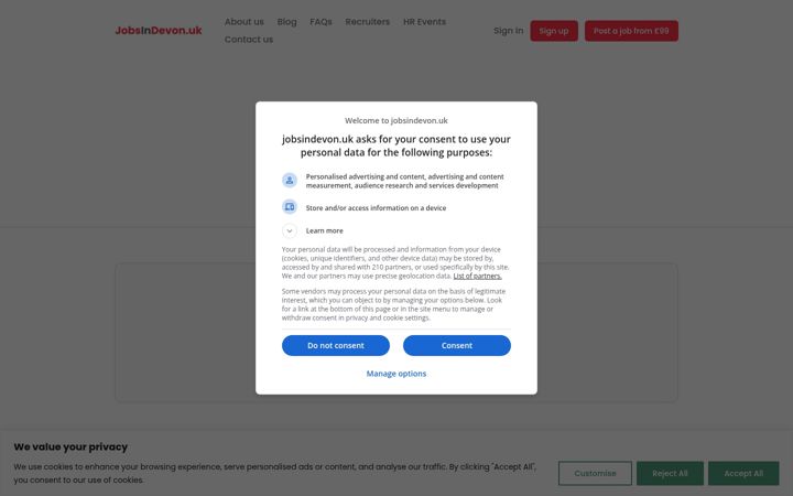Screenshot of jobsindevon.uk