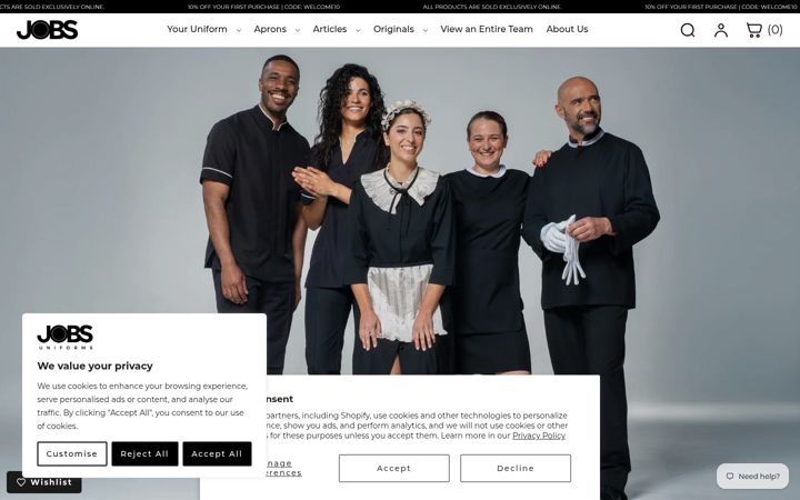 Screenshot of jobsuniforms.com