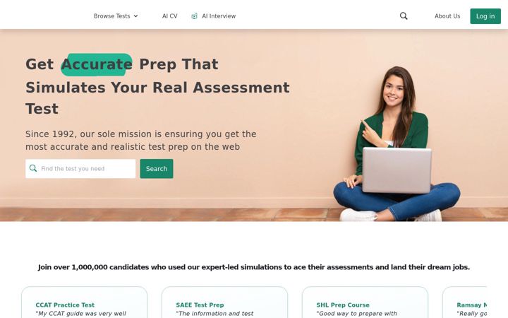 Captura de ecrã de jobtestprep.com