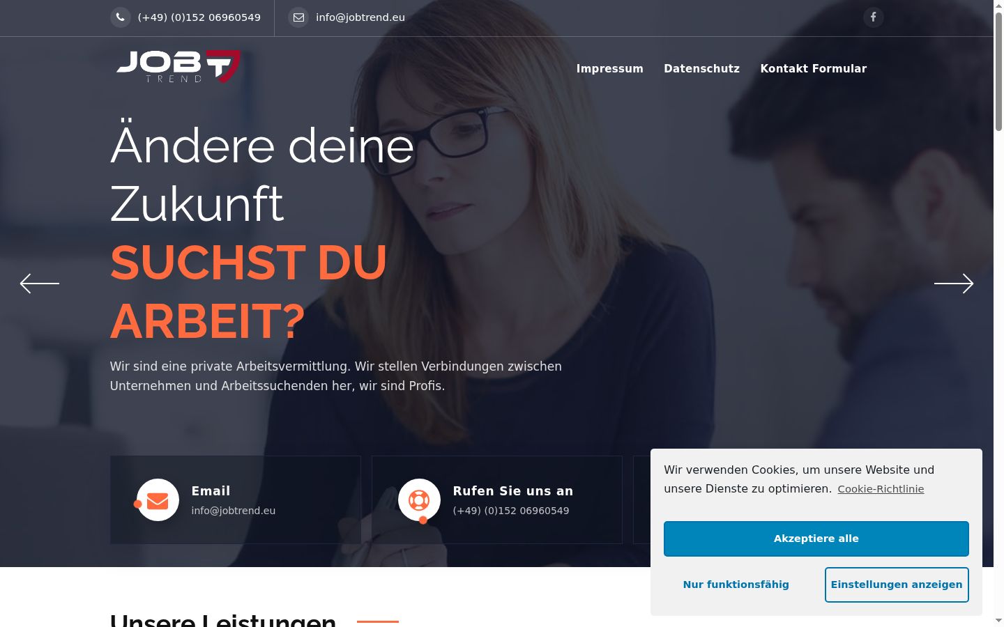 Screenshot des Einwilligungsbanners vor jeglicher Interaktion